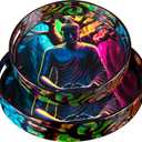 Crocon Wooden Round Ottoman Trays with Handles  Set of 2 Decorative Buddha Print Serving Trays for Kitchen Coffee Table Living Room and Home Dcor