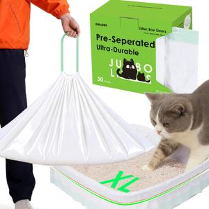 30 Pack Cat Litter Box Liners, Drawstring Large/Jumbo Cat Litter Liner Bags For Litter Box, Secure Fit With Rubber Band, Tear-free, Firm Easy Fit, Heavy Duty 36" x 16"