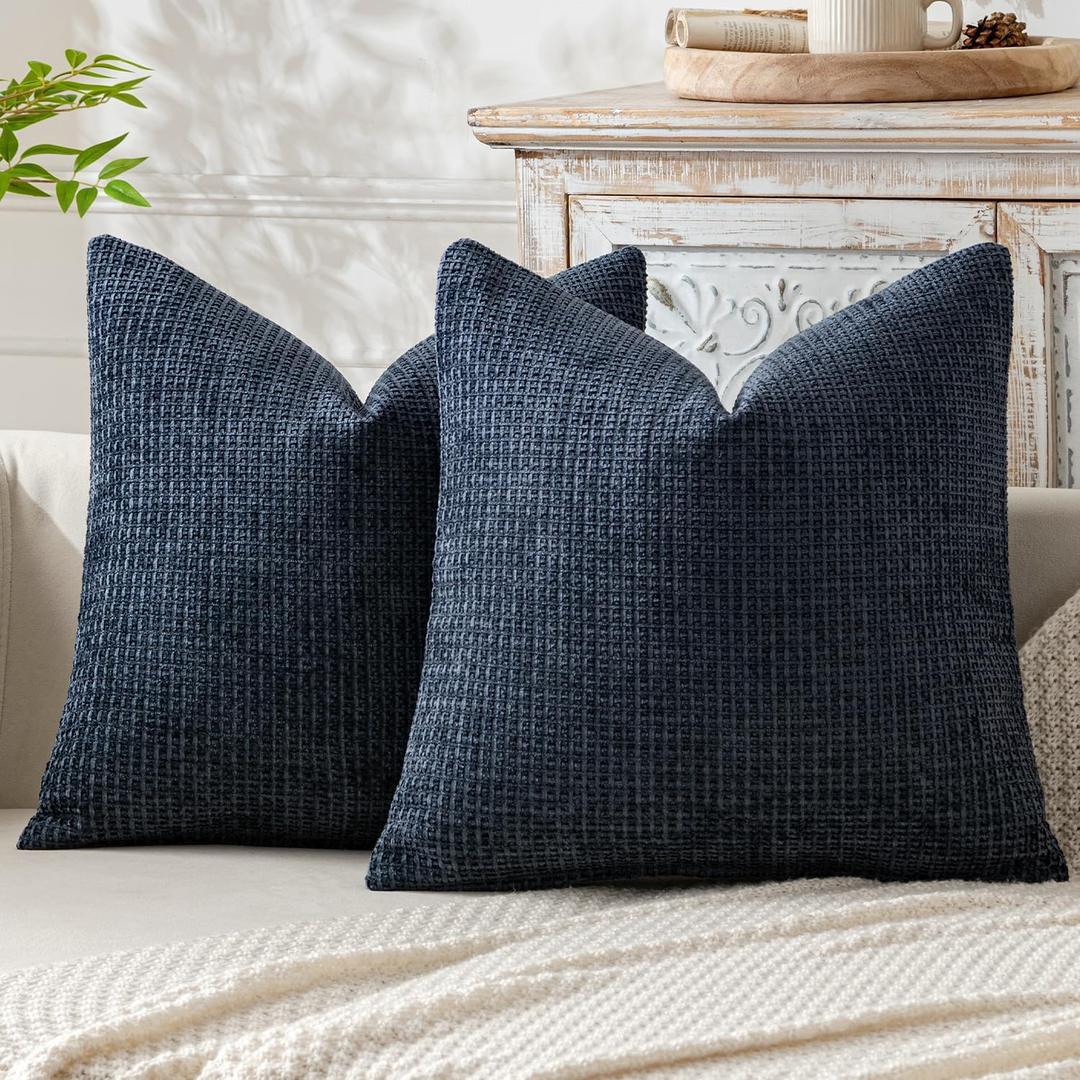 MIULEE Pack of 2 Navy Blue Decorative Pillow Covers 20x20 Inch Soft Chenille Couch Throw Pillows Farmhouse Cushion Covers for Home Decor Sofa Bedroom Living Room (20" x 20" (Pack of 2))