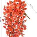 Fake Mums Artificial Fall Hanging Flowers for Outdoors Decoration, 2 PCS Fake Silk Morning Glory with Brown Eucalyptus UV Resistant Plants for Wall Home Porch Patio Balcony Yard Decor (Orange)