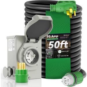 50 Amp Generator Cord 50FT and Power Inlet Box, Pre-Drilled 50 Amp Generator Inlet Box with Cord, NEMA 14-50P to SS2-50R Generator Cord Waterproof Combo Kit, ETL Listed