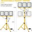 50000Lumen LED Work Lights with Stand - 3 Head Portable Work Light with IP65 Waterproof, Adjustable Stand, 16ft Cord for Construction Sites, Garage, Warehouse Lighting - Indoor Outdoor