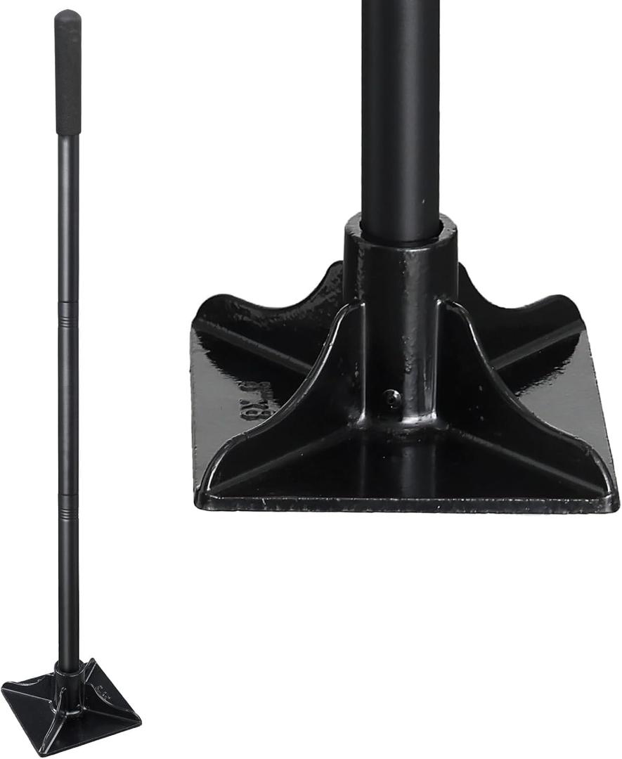 Steel Tamper 8"x8", Heavy Duty Ground Tamper Tool with 59 Inch Handle, Rubber Grip for Laborsaving Leveling Soil, Asphalt, Gravel Driveway and Dirt Compaction