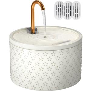 Ceramic Cat Water Fountain - 2.1L/71oz - Firework Embossed All-Ceramic Body & Pure Copper Spout - Non-Toxic & Automatic Pet Drinking Fountain Indoor with Ultra-Quiet Pump, 3 Filters & Sponge