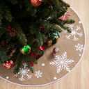 JOIEDOMI 36" Christmas Burlap Tree Skirt with Snowflakes, Decoration for Xmas Home Holiday Indoor Outdoor Seasonal Decors (Beige)