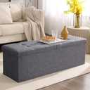 45.3 Inches Storage Ottoman Bench Foldable Seat Footrest Shoe Bench End of Bed Storage with Flipping Lid, 166L Storage Space, Linen Fabric Dark Gray