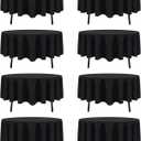 8 Pack Black Round Tablecloths 60 Inch Black Table Cloth (Fits 20-48 Inch Tables) Stain and Wrinkle Resistant Reusable and Washable Polyester Fabric for Buffet Wedding Party and Banquet