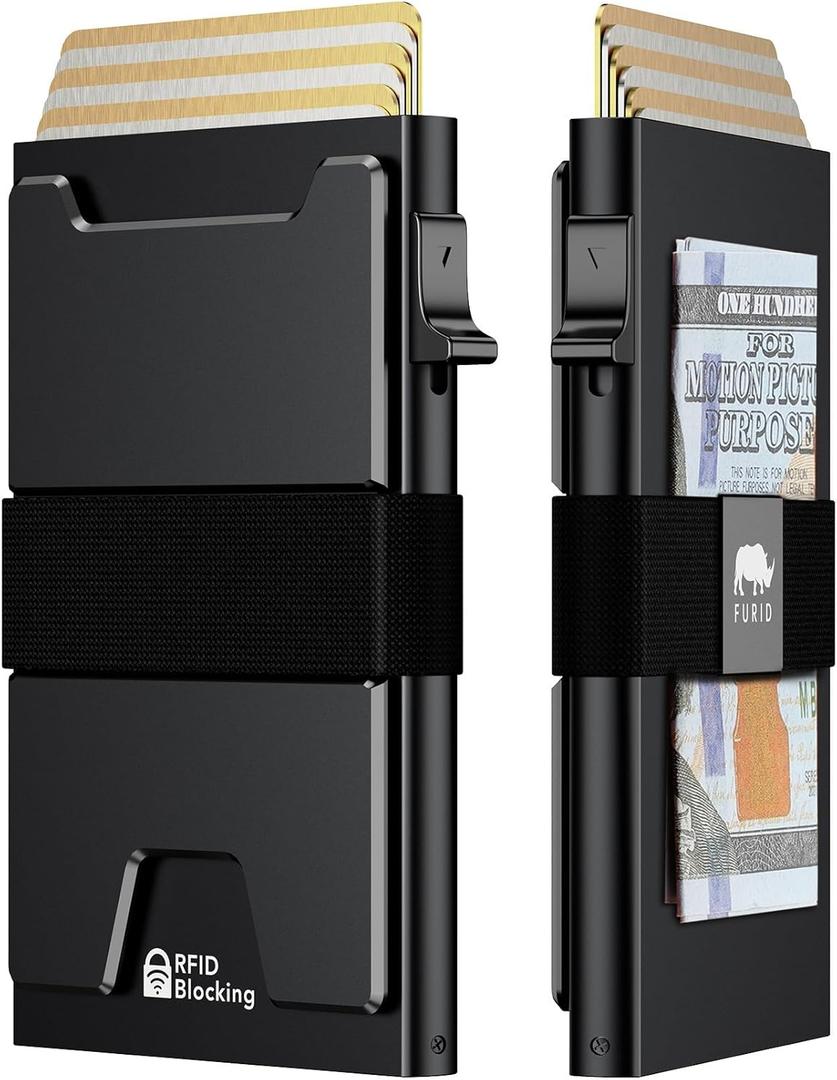 Furid Smart Card Wallet for Men Slim: Minimalist Wallet For Men - RFID Blocking Pop Up Front Pocket Wallet, Metal Wallet 11 Card Holder (Obsidian)