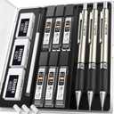 Nicpro 0.7 mm Art Mechanical Pencil Set in Storage Case, 3 PCS Metal Drafting Pencil Lead Pencil with 6 Tube HB Lead Refills, 3 Erasers, 9 PCS Eraser Refills for Artist Writing, Drawing, Sketching