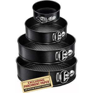 Tellshun 4 Pack Springform Pan Tins Set 4, 7, 9,10 Inch Baking Mold Round Leakproof Nonstick Removable Bottom Bakeware for Cake Cheesecakes Pie Pizza and Quiches