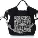 Ball&Chain Embroidery Tote Bag Women Work Bags Crossbody Bag Purse for Women Travel Bags Handbags Everyday Bag (Small, Black)
