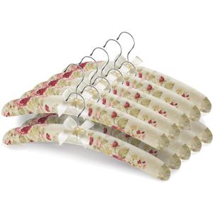 GLCON 16 Inches Satin Padded Hangers for Women Clothing - No Bump Fancy Floral Bridal Hangers for Adult Coat, Suit, Wedding Dress, Sweaters (Pack of 10)