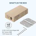 TICONN 48-Pack 3.5 Inch Door Hinges with 5/8" Radius Corner, 3-1/2 x 3-1/2 Inch Iron Bifold Residential Doors Hardware (5/8" Radius Corner, Satin Nickel, 48 Pack)