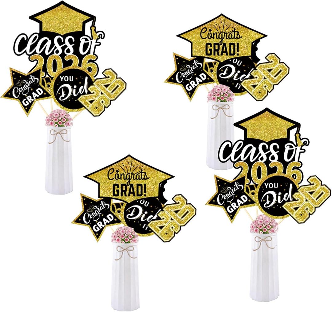 2 x 20Pcs Graduation Centerpieces for Tables 2026 - Gold Table Toppers Centerpieces for Class of 2026 Grad Party Decorations 2026 - Graduation Decorations 2026