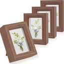 2x3 Mini Picture Frames Set of 4, Wallet Size Picture Frames Small Wooden Shadow Box Frame with Real Glass Cover for Farmhouse Tabletop Display, Rustic Brown