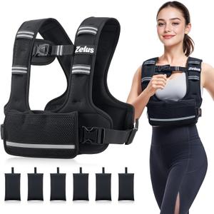 ZELUS Weighted Vest for Women Men, 11-20lb Curve-Fit Ergonomic Design Adjustable Workout Vest with 6 Iron Sand Bags, SGS-Certified Rucking Vest for Strength Training & Cardio Workouts