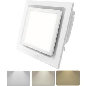 Bathroom Exhaust Fan with Light,9.8 in Panel,3000K/4500K/6000K 12W 7.5In Square LED,117 CFM,0.7 Sones 4 Inches Duct 110V,Quiet Ventilation Exhaust Fan for Shower/Home/Office(3-Colour LED)