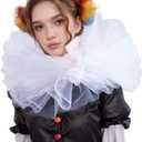 Victorian Clown Collar Renaissance Neck Ruff Retro Mesh Layered Costume Ruffle, One Size