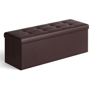 SONGMICS MAZIE Collection - 43 Inches Folding Storage Ottoman Bench, Ottoman with Storage, Foot Rest Stool, Load 660 lb, for Living Room, Synthetic Leather, Brown ULSF703