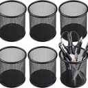 QYH Mesh Pen Cup Metal Pencil Holder for Desk 6 Packs Black Pen Organizer Office 3.54x3.93 Inch