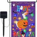 Breling Light up Halloween Garden Flag Double Sided Porch Goose Flag Solar Light LED Happy Halloween Goose Flags Seasonal Funny Yard Decorations for House Porch Patio Lawn Outside Decor, 12 x 18 Inch