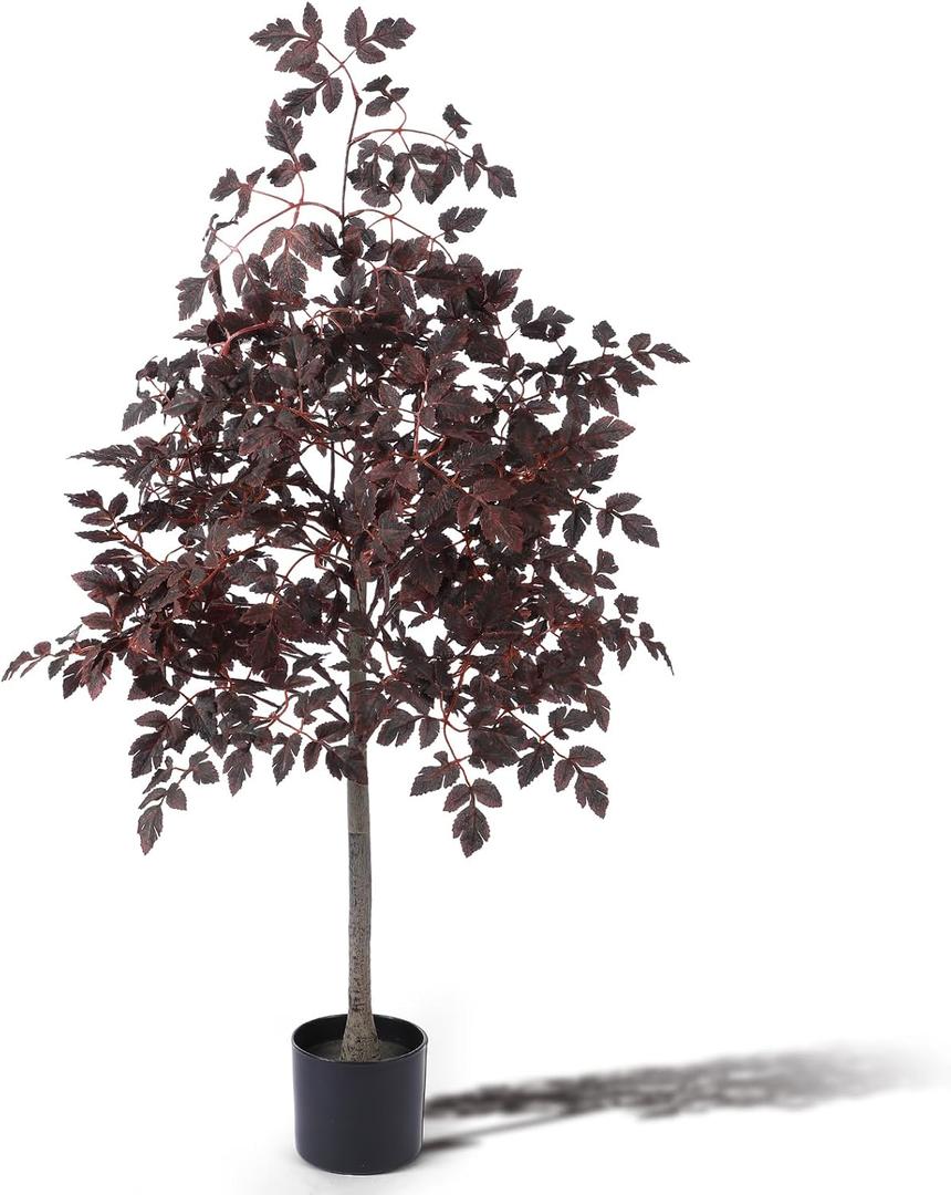 4ft Thanksgiving Plum Cimicifuga Stems Seeded Fall Tree Artificial Ficus Leaf Tree Plant Decor Autumn Halloween Faux Decor for Party Porch Fireplace Front Door Outdoor Indoor Decoration