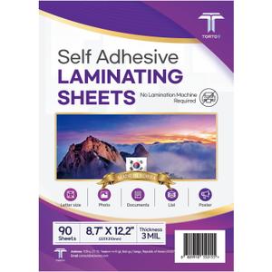 T TORTO9 Peel & Stick Self Adhesive Laminating 90 Sheets, 3mil Thickness, No Heat Required, Machine-Free, Clear Contact Paper for Documents and Crafts (Letter Size)
