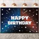 Black Cartoon Galaxy Themed Happy Birthday Backdrop, Star Banner Outer Space Theme Birthday Garland Decorations for Celebrations Cosmic Events, 39.37 inches x 59.06 inches