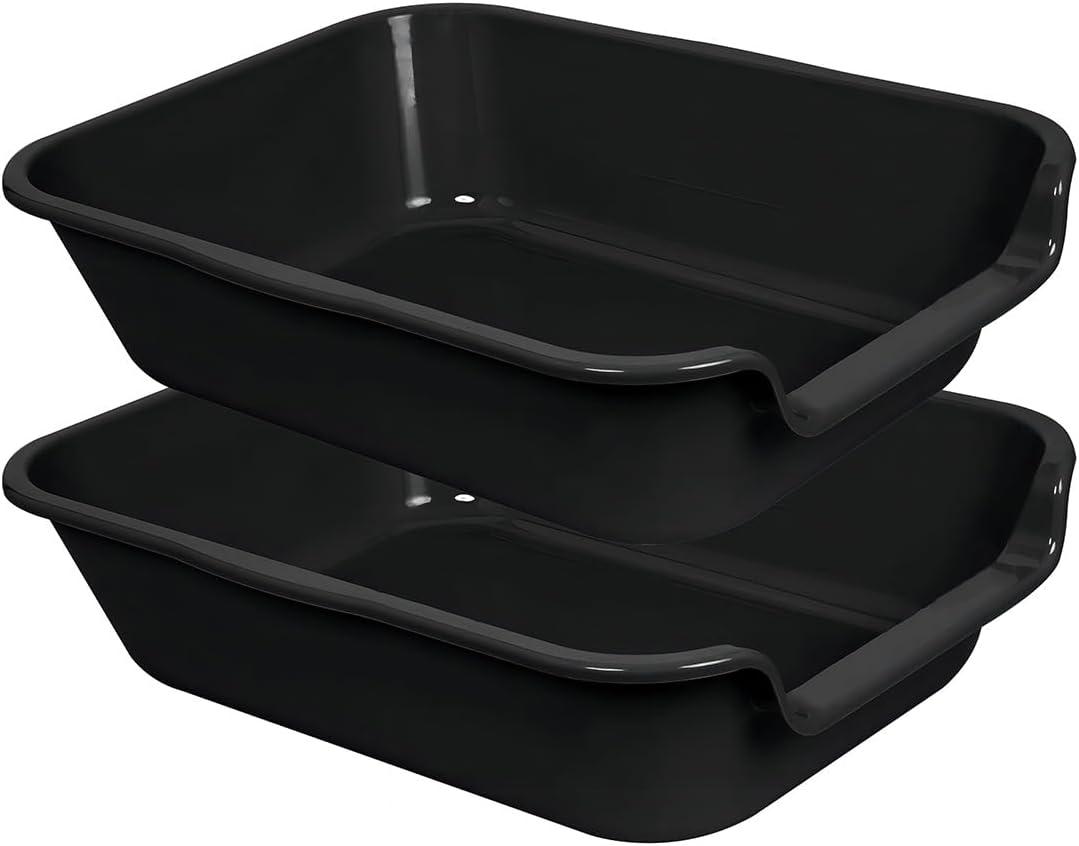 2 Pack Extra Large Dog Litter Box Pan Tray (ABS Material), Low Entry Jumbo Senior Litter Boxes for Multiple Kitten Big Cats, Pet Safe Indoor Dog Potty (Black, 20" L x 15" W)