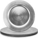 Ms Lovely Metallic Foil Charger Plates - Set of 6 - Made of Thick Plastic - Silver