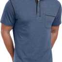 Sailwind Mens Henley Shirts Short Sleeve Summer Casual Classic Cotton T Shirts Pocket Button Shirt (Blue, L)