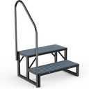 RV Steps Spa Steps with Handrail - 2 Step Hot Tub Steps Trailer Steps Mobile Home Stairs for 5th Wheel RV, Trailer, Hot Tub, Pool, Porch with Non-Slip Mats