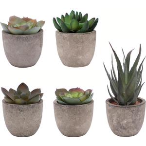 Set of 5 Artificial Succulent Plants in Pots - Lifelike Fake Succulents for Desk Decor, Low-Maintenance Home & Office Decor Gift