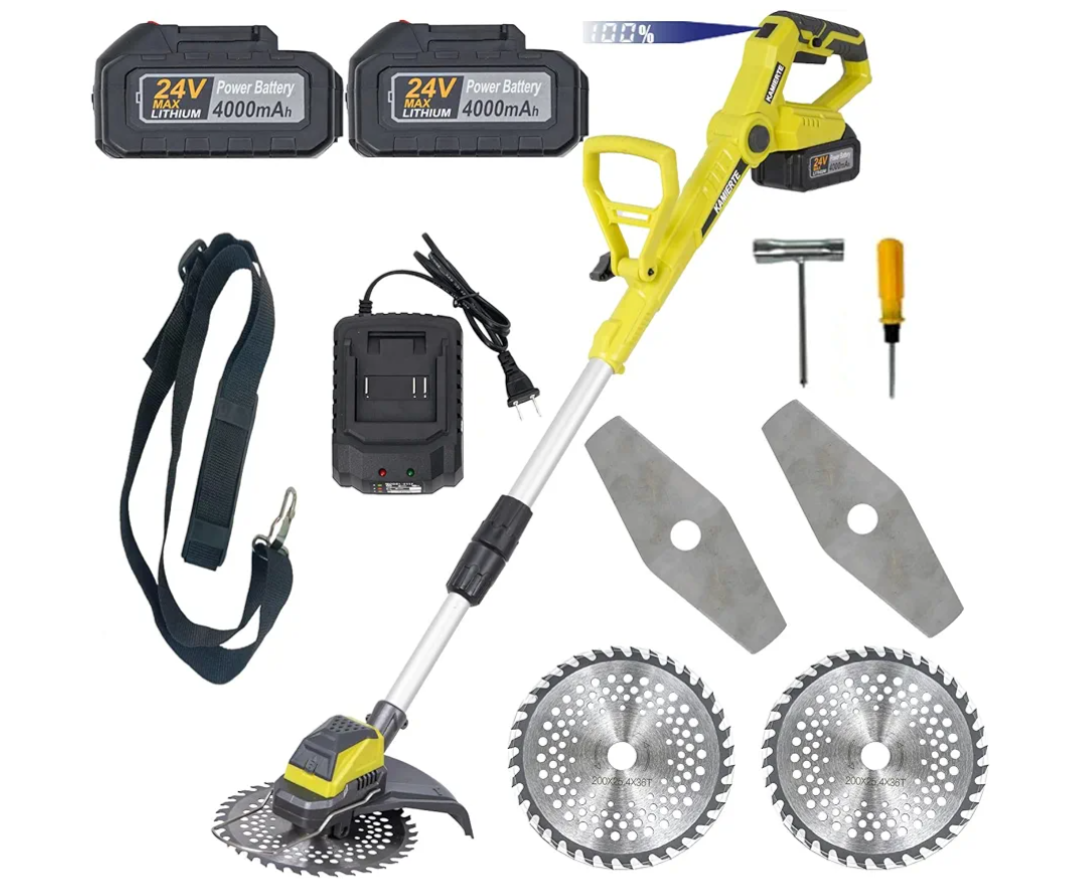 Electric Weed Wacker Eater Cordless Weed Trimmer Battery Powered 24V Powerful Brushless Brush Cutter with 2pcs 4.0Ah Batteries and Charger Stringless Grass Trimmer 2 Types Blades for Yard Electric Weed Wacker Eater Cordless Weed Trimmer Battery Powered 24V Powerful Brushless Brush Cutter with 2pcs 4.0Ah Batteries and Charger Stringless Grass Trimmer 2 Types Blades for Yard