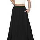 Yincro Womens Maxi Skirt Casual Flowy Elastic High Waist Long Skirts with Pockets (Black, 2XL)