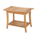 OasisSpace Bamboo Shower Bench, 24" Waterproof Shower Chair with Storage Shelf, Wood Spa Bath Organizer Seat Stool, Perfect for Indoor or Outdoor