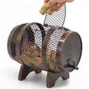 Rustic Metal Large Barrel Wine Cork Holder Display On Wooden Stand, Container for Display, Home Decor, Housewarming Gifts, Home Bar Decor, Wine Gifts, Engagement Gifts, Kitchen Decor, 11 inches x 8 inches x 9 inches