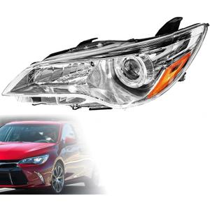 Wildwolf Headlight Assembly For Toyota Camry 2015 2016 2017 LE SE XLE Headlamps Replacement Chrome Housing Amber Reflector Clear Lens (Driver Side Headlight)