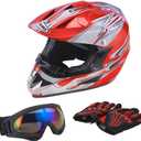 OUMURS Adult Dirt Bike Helmet with Goggles Gloves & Mask Adjustable Sun Visor Motorcycle Adults ATV Helmet Off-Road Motocross Downhill Moped MX for Unisex-Adult-Red Flame, M