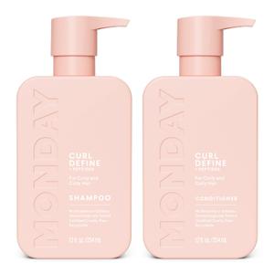 MONDAY HAIRCARE Curl Define Shampoo + Conditioner Set (2 Count) 12 oz Each Nourishes Curls, Tames Frizz, Coconut Oil and Shea Butter Enhance Shine, 100% Recyclable Bottle