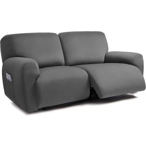 ULTICOR Squared Jacquard Design Extra Wide 75" - 100", Reclining 2 Seater Sofa, Extra Wide 6-Piece Reclining LoveSeat Slipcover, Reclining Sofa Covers, Thick, Soft, Washable (Dark Grey)