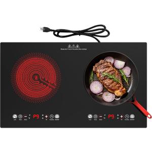 Electric Cooktop, 24 Inch 2 Burner Cooktop 110V, Built-in and Countertop Stove Top Plug in, 2400W Electric Stove, Compatible for All Cookware,Timer & Kid Safety Lock