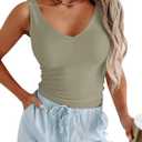 PINKMSTYLE Womens Basic V Neck Tank Tops Double Lined Fitted Summer Tops Cute Sleeveless Shirts (Medium, Antique Pewter)