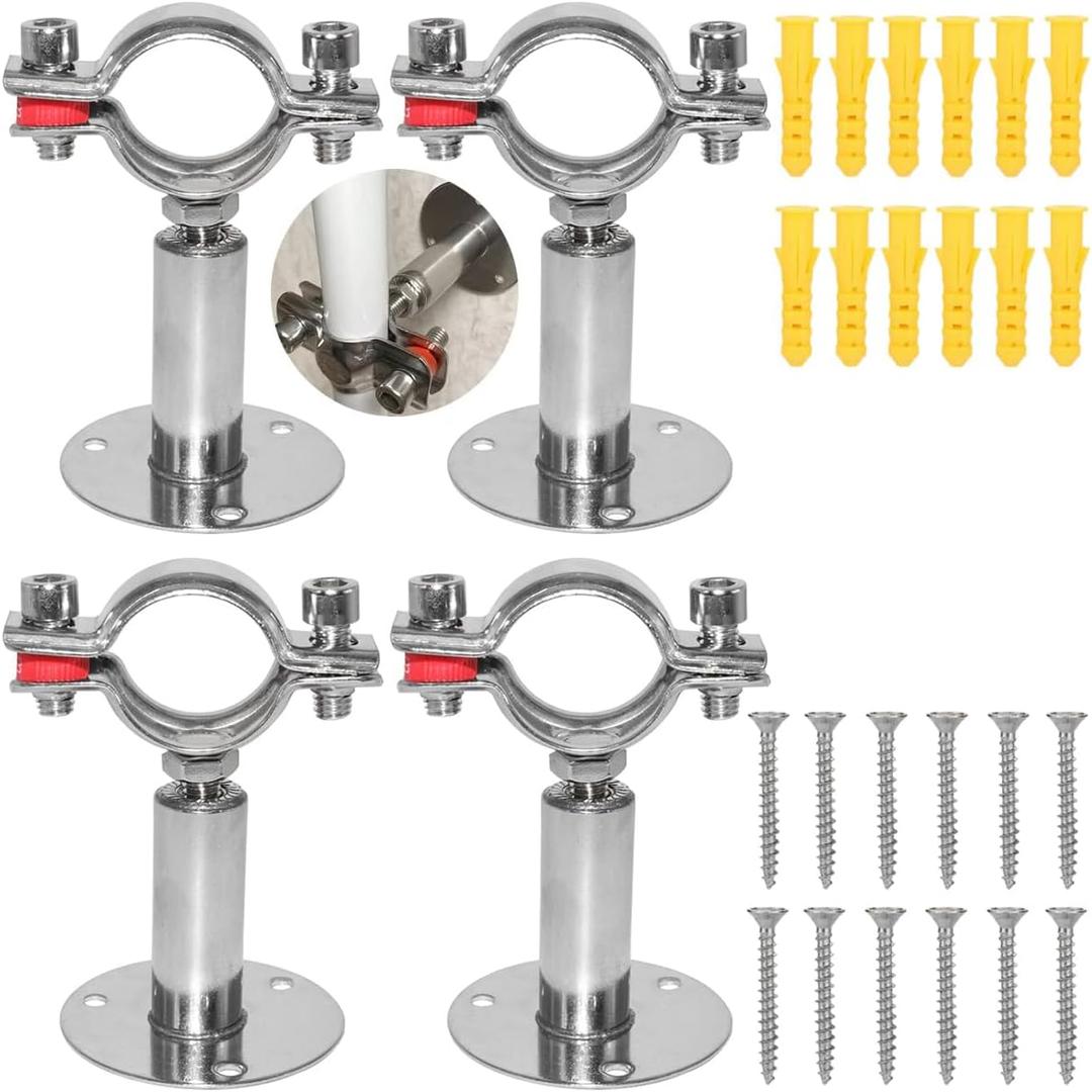 Beduan 1.25 Inch Stainless Steel Pipe Support Wall Ceiling Mount Pipe Strap Clamp Adjustable Pipe Bracket Holder for PVC Metal Water Pipe Tube Fitting (Range 32-34mm) 4Pcs