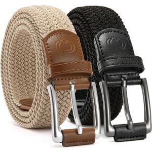 CHAOREN Stretch Belt Men 2 Pack - 1 3/8" Braided Golf Belts For Men - Casual Elastic For Pants and Jeans (42"-46"Waist Adjustable)
