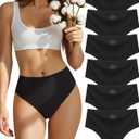 Sosusu Seamless Underwear for Women Cotton Thongs High Waisted Soft Breathable No Show Panties Invisible Stretch 6 Pack (Large)