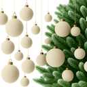 36 Pcs Cream White Velvet Christmas Balls Bulk - 2.36", 2.76", 3.15" Flocked Christmas Tree Ball Ornaments Hanging Decoration for Xmas Tree, Wreath, Home or Party Decorations