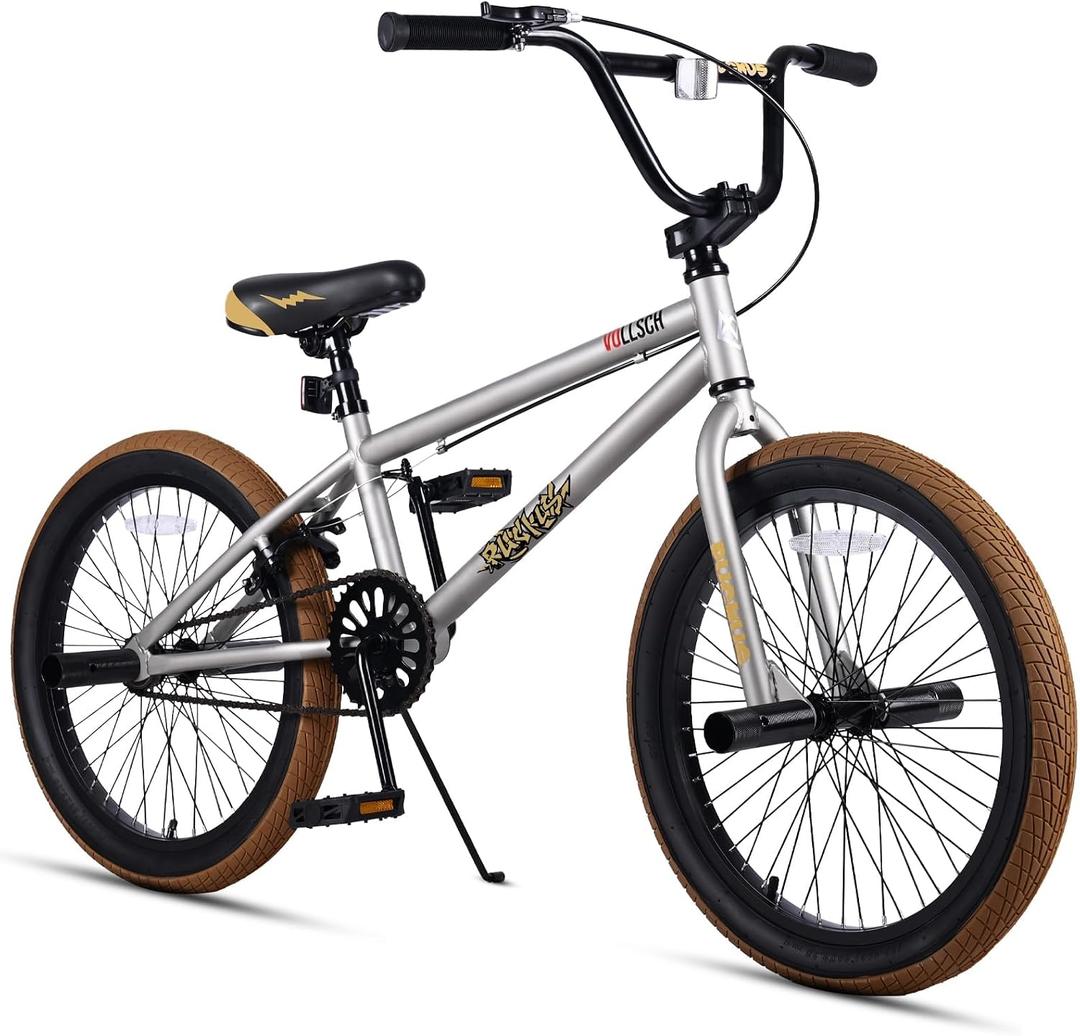 vollsch Freestyle BMX Bikes 20 Inch Kids Bicycle for 8-15 Years Old Teens, Boys, Girls, Beginner-Lever Riders, Titanium Silver