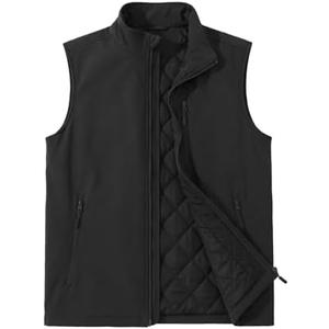 ASPO Men's Windproof Warm Golf Vest Outerwear with 6 Pockets Waterproof Winter Softshell Sleeveless Puffer Jacket for Hiking, M