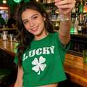 St Patricks Day Shirt Women Crop Top Green Sexy Saint Paddy's Day Outfit Funny Shamrock Lucky Tshirt Irish Clover Tee M (S)